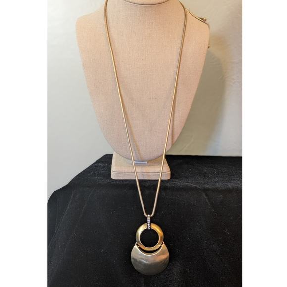 Satin Finish Gold Tone Geometric Pendant Adjustable Snake Chain Necklace - Picture 2 of 7